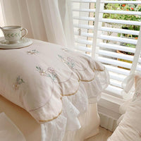 HKM-248595 Washed Cotton Four-Piece Bedding Set with Plant and Flower Embroidery, Available in Multiple Sizes