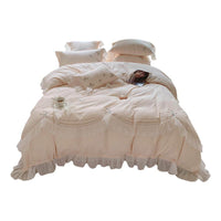 HKM-248595 Washed Cotton Four-Piece Bedding Set with Plant and Flower Embroidery, Available in Multiple Sizes