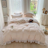 HKM-248595 Washed Cotton Four-Piece Bedding Set with Plant and Flower Embroidery, Available in Multiple Sizes
