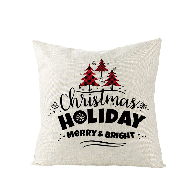 HKM-248979 Christmas Cartoon Santa Claus Pillowcase - Single-Sided Digital Printing Linen, 44cm x 44cm