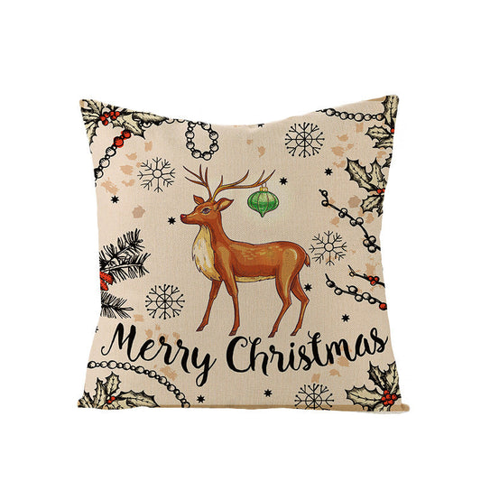 HKM-248979 Christmas Cartoon Santa Claus Pillowcase - Single-Sided Digital Printing Linen, 44cm x 44cm