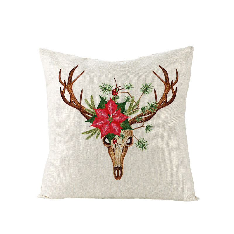 HKM-248979 Christmas Cartoon Santa Claus Pillowcase - Single-Sided Digital Printing Linen, 44cm x 44cm