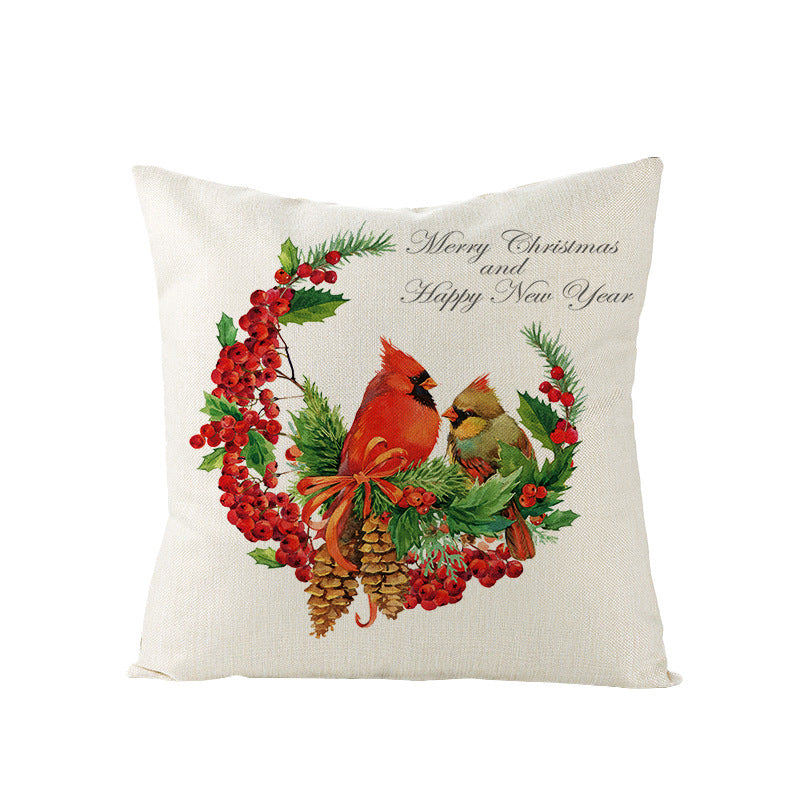 HKM-248979 Christmas Cartoon Santa Claus Pillowcase - Single-Sided Digital Printing Linen, 44cm x 44cm