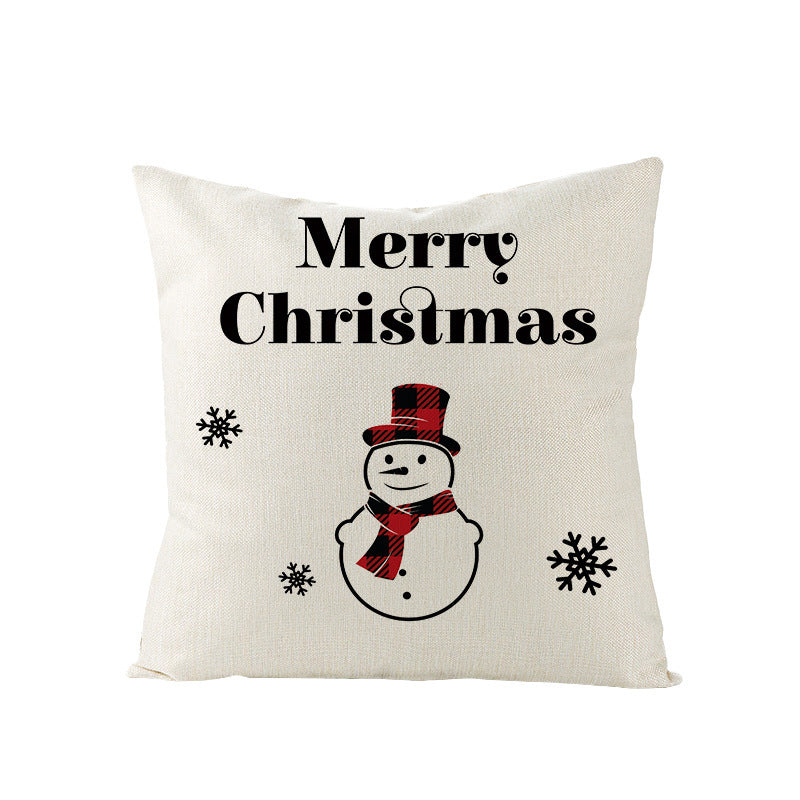 HKM-248979 Christmas Cartoon Santa Claus Pillowcase - Single-Sided Digital Printing Linen, 44cm x 44cm