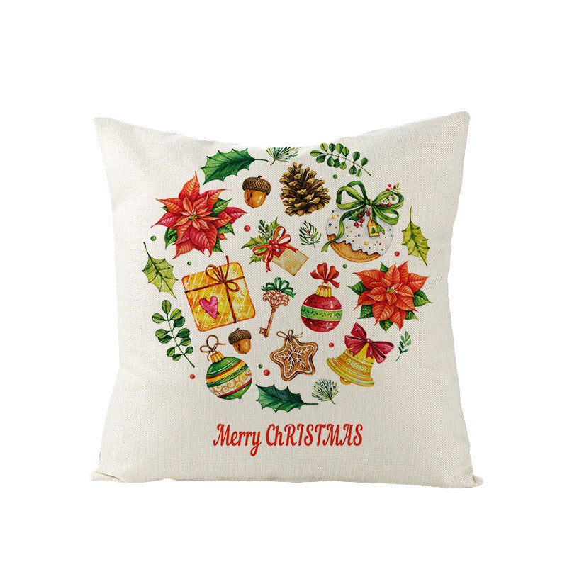 HKM-248979 Christmas Cartoon Santa Claus Pillowcase - Single-Sided Digital Printing Linen, 44cm x 44cm