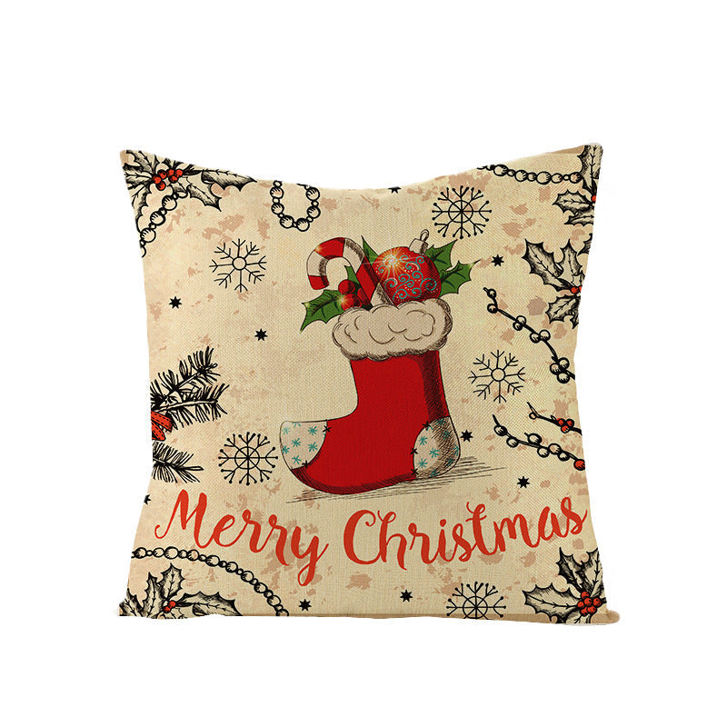 HKM-248979 Christmas Cartoon Santa Claus Pillowcase - Single-Sided Digital Printing Linen, 44cm x 44cm