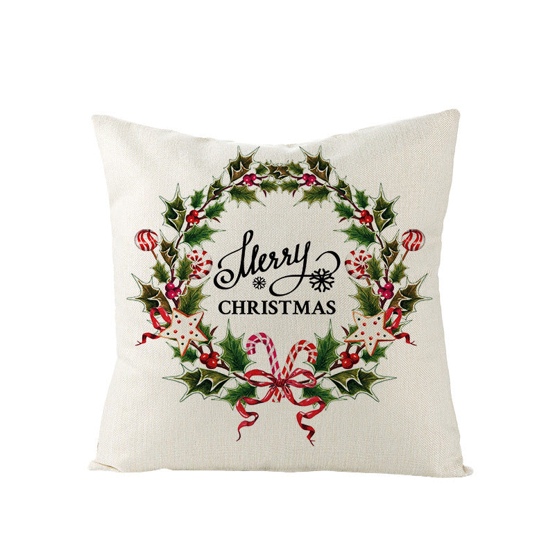 HKM-248979 Christmas Cartoon Santa Claus Pillowcase - Single-Sided Digital Printing Linen, 44cm x 44cm