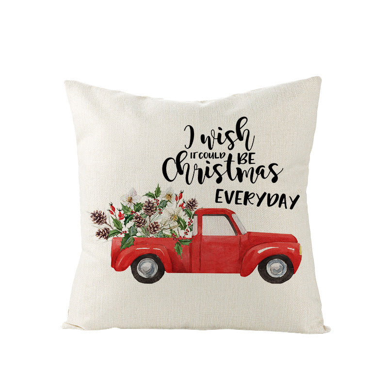 HKM-248979 Christmas Cartoon Santa Claus Pillowcase - Single-Sided Digital Printing Linen, 44cm x 44cm