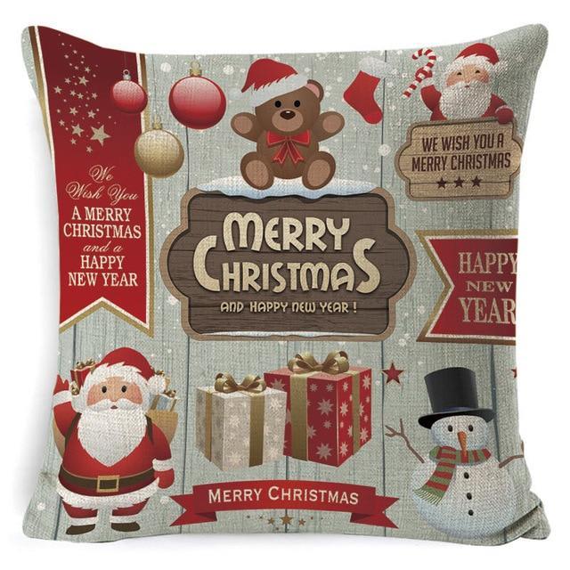 HKM-248979 Christmas Cartoon Santa Claus Pillowcase - Single-Sided Digital Printing Linen, 44cm x 44cm