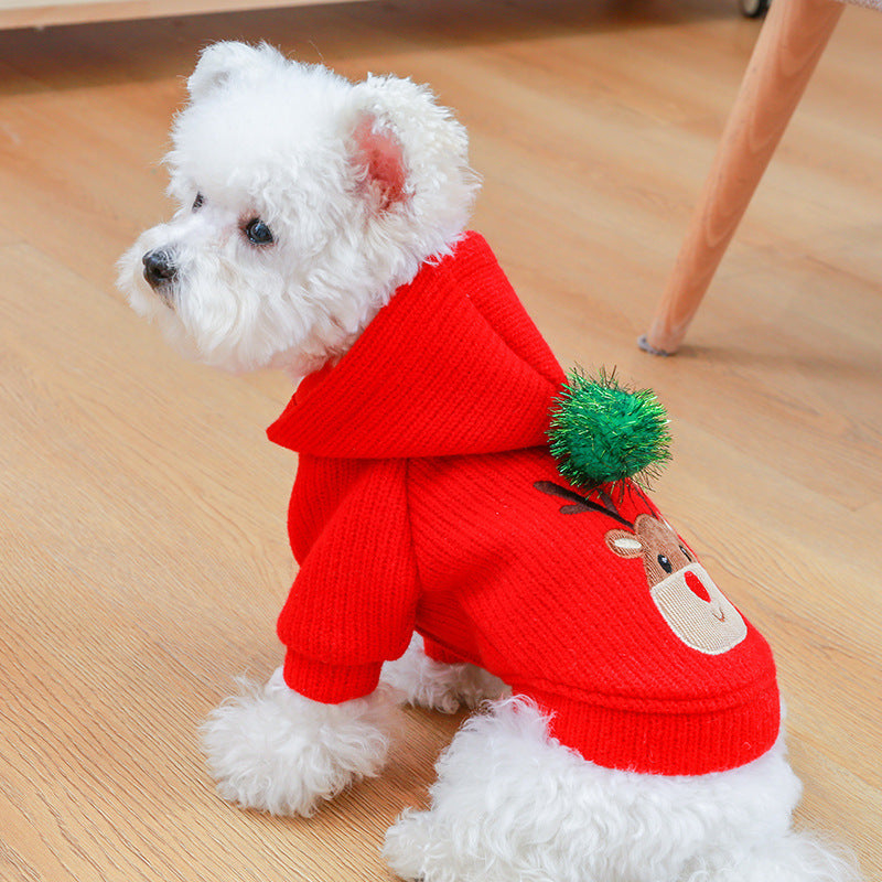 HKM-249043 Festive Elk Design Warm Dog Skirt and Hoodie Outfit