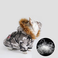 HKM-249235 Dog Down Jacket in Duck Camouflage - White, Milky White, Dark Blue, Sizes M to XXL
