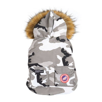 HKM-249235 Dog Down Jacket in Duck Camouflage - White, Milky White, Dark Blue, Sizes M to XXL