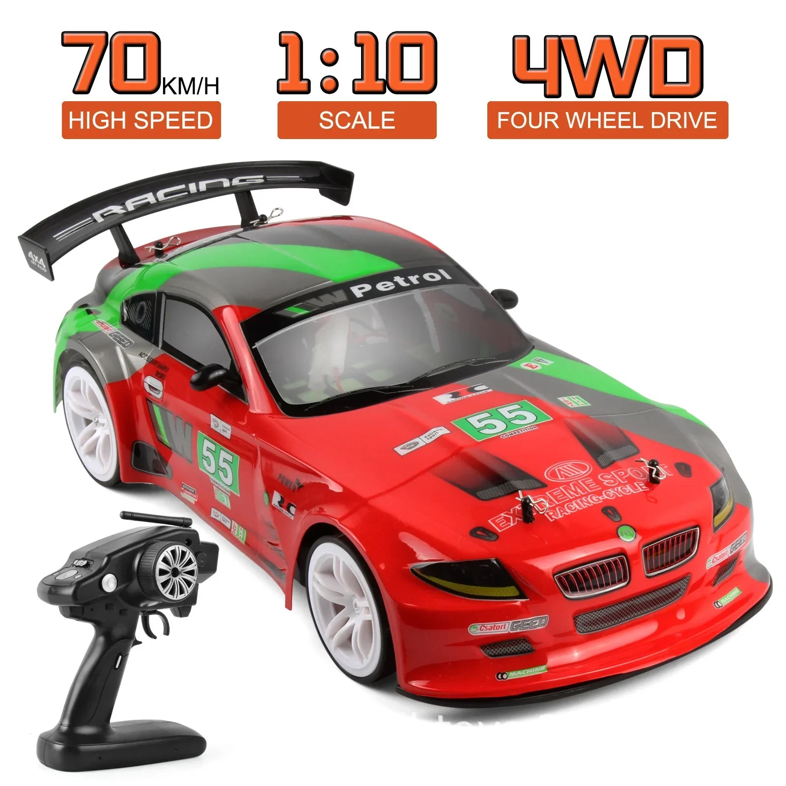 HKM-249427 1:10 Scale High-Speed 4WD Remote Control Car, Electric, Indoor-Outdoor Use, 70km/h Speed