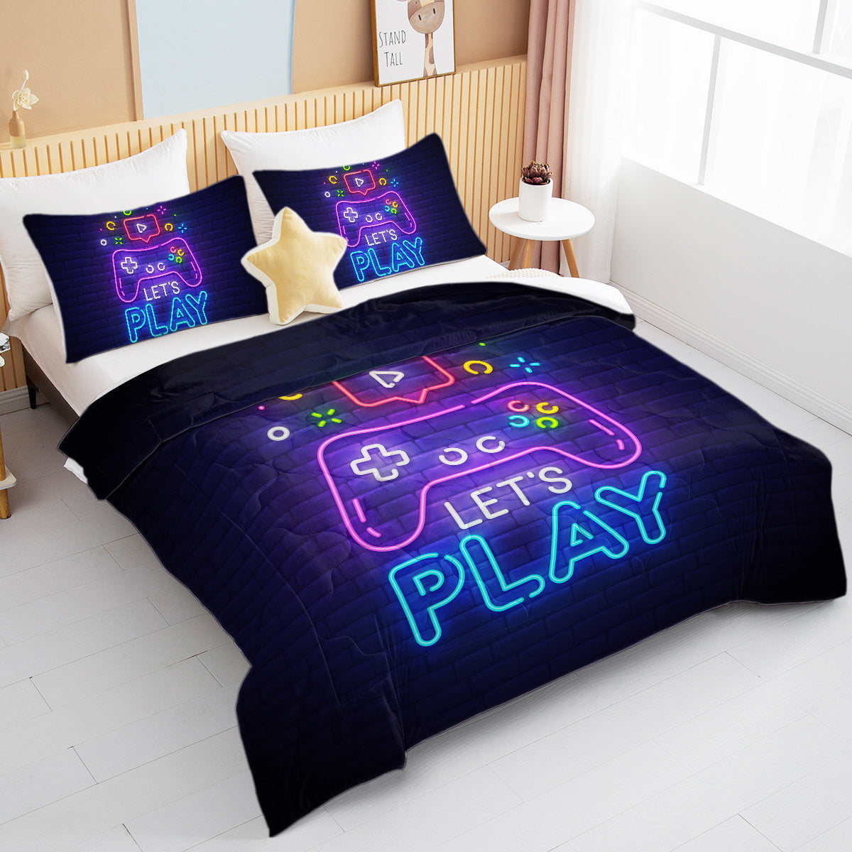 HKM-249747 Neon Game Pattern Ultra Soft Microfiber Comforter Set with Pillow Shams - Multiple Sizes Available