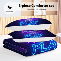 HKM-249747 Neon Game Pattern Ultra Soft Microfiber Comforter Set with Pillow Shams - Multiple Sizes Available
