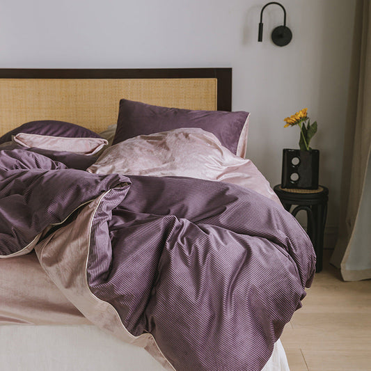 HKM-249747 Thickened Warm Milk Wool Quilt Cover Set in Solid Color - Multiple Sizes Available