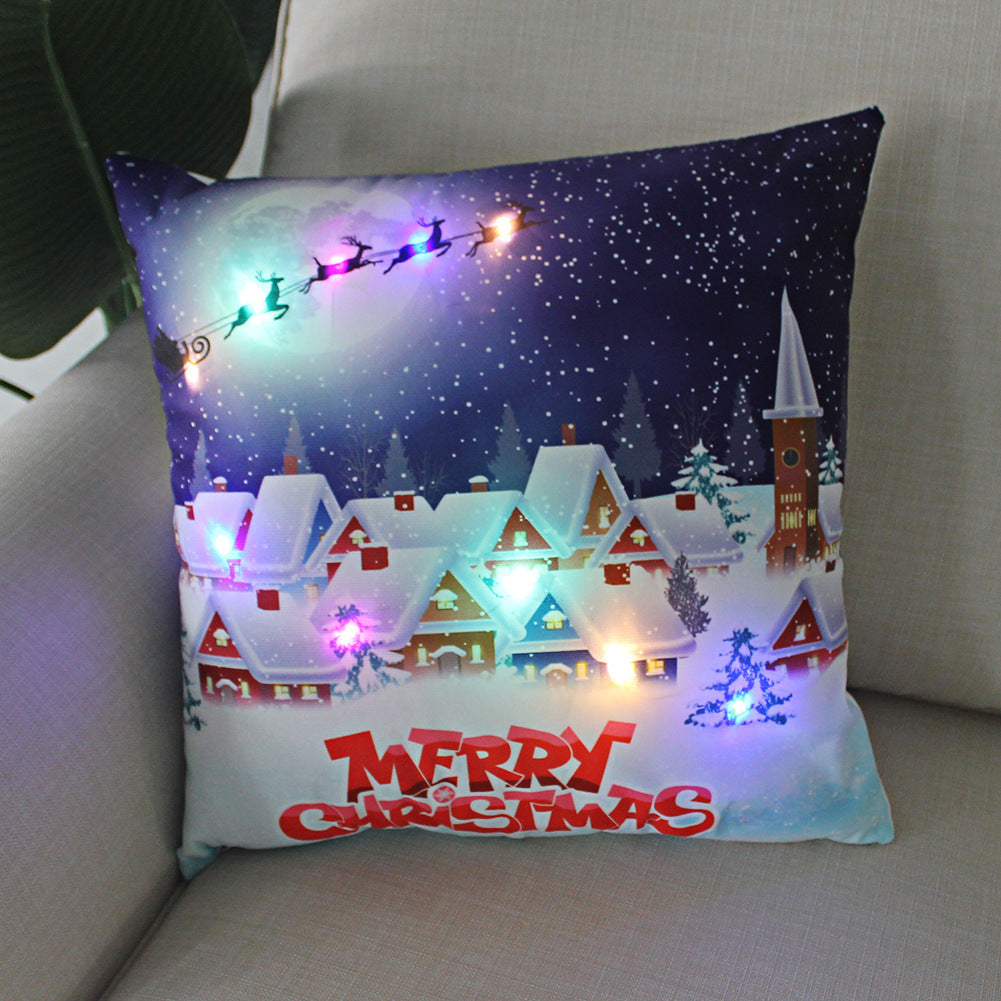 HKM-249811 Super Soft Plush Pillow Cover with Lantern Christmas LED Light, 45x45cm