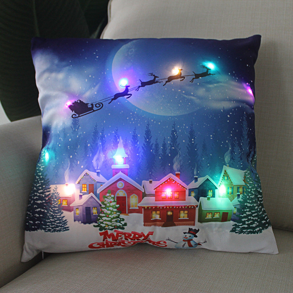 HKM-249811 Super Soft Plush Pillow Cover with Lantern Christmas LED Light, 45x45cm