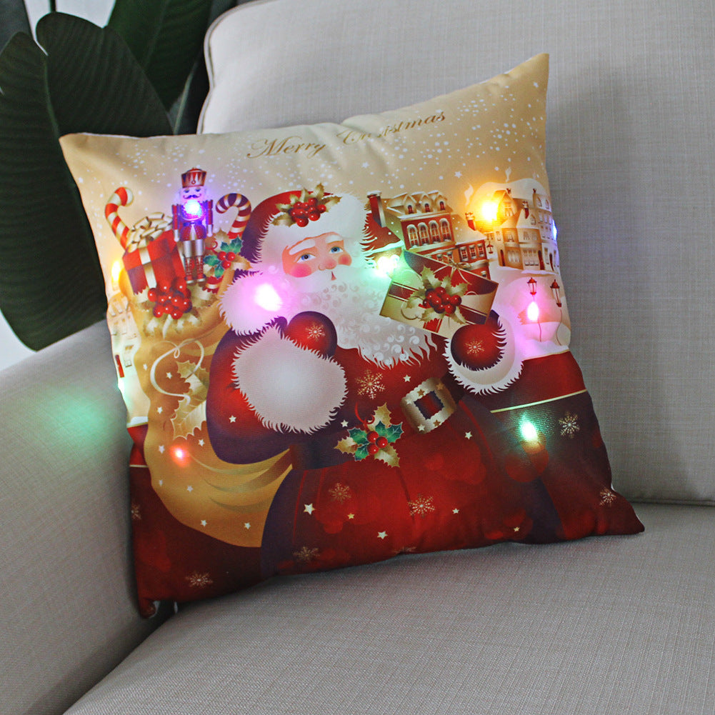 HKM-249811 Super Soft Plush Pillow Cover with Lantern Christmas LED Light, 45x45cm
