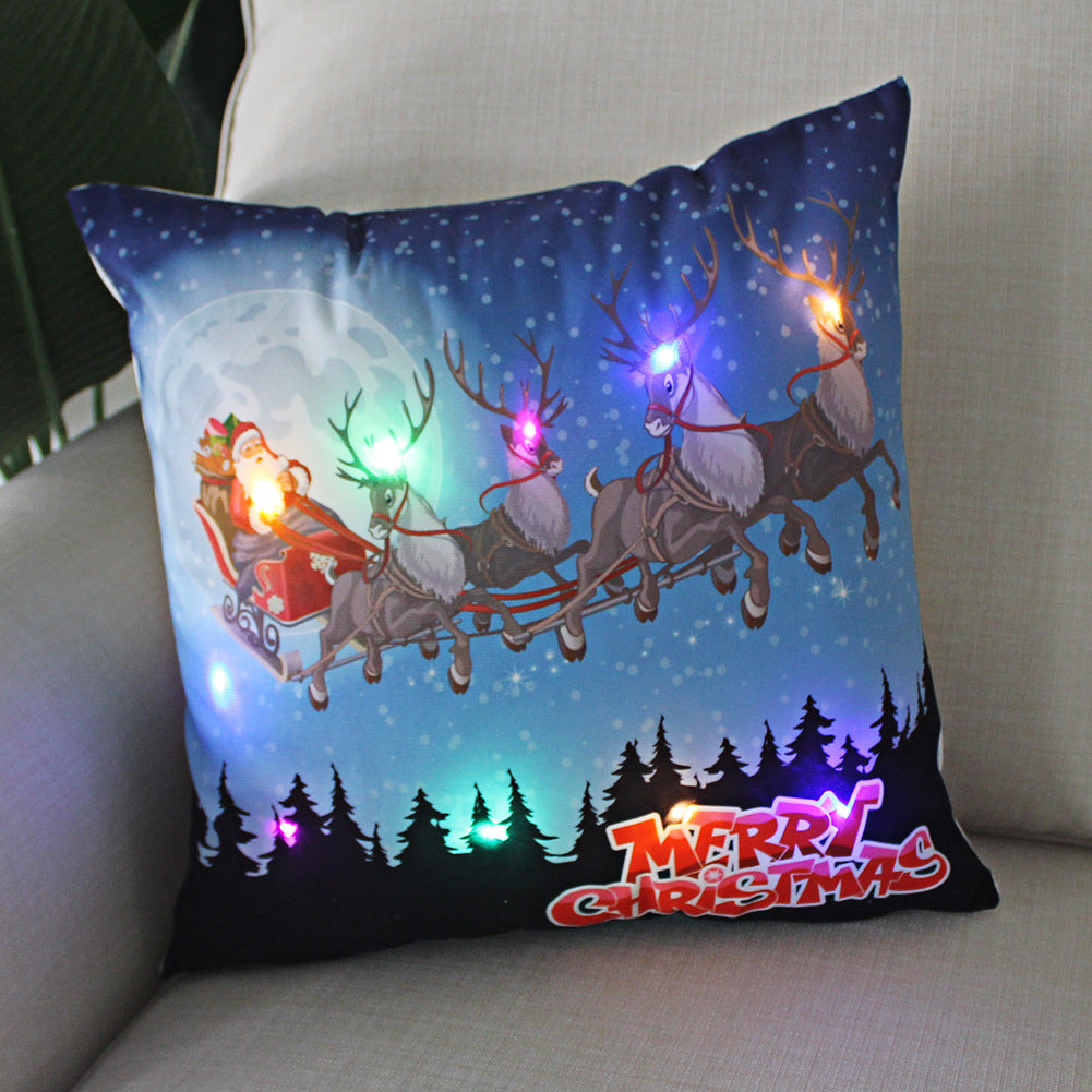 HKM-249811 Super Soft Plush Pillow Cover with Lantern Christmas LED Light, 45x45cm