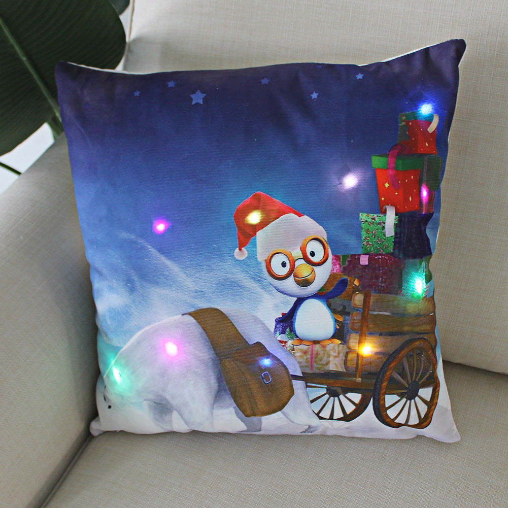 HKM-249811 Super Soft Plush Pillow Cover with Lantern Christmas LED Light, 45x45cm