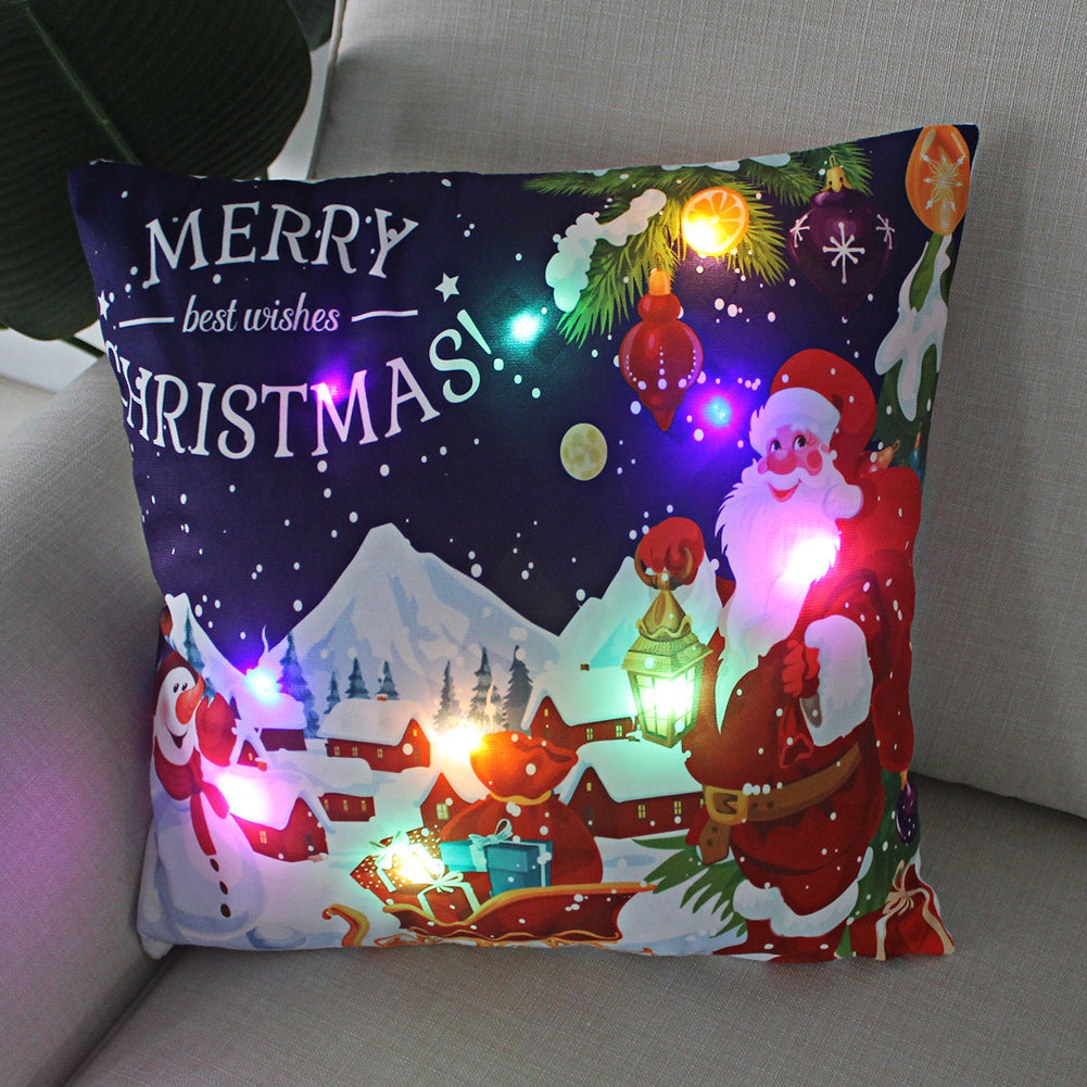 HKM-249811 Super Soft Plush Pillow Cover with Lantern Christmas LED Light, 45x45cm