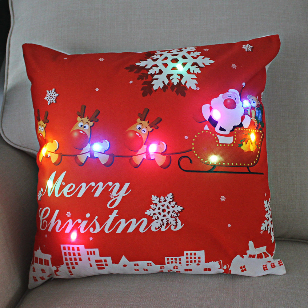 HKM-249811 Super Soft Plush Pillow Cover with Lantern Christmas LED Light, 45x45cm