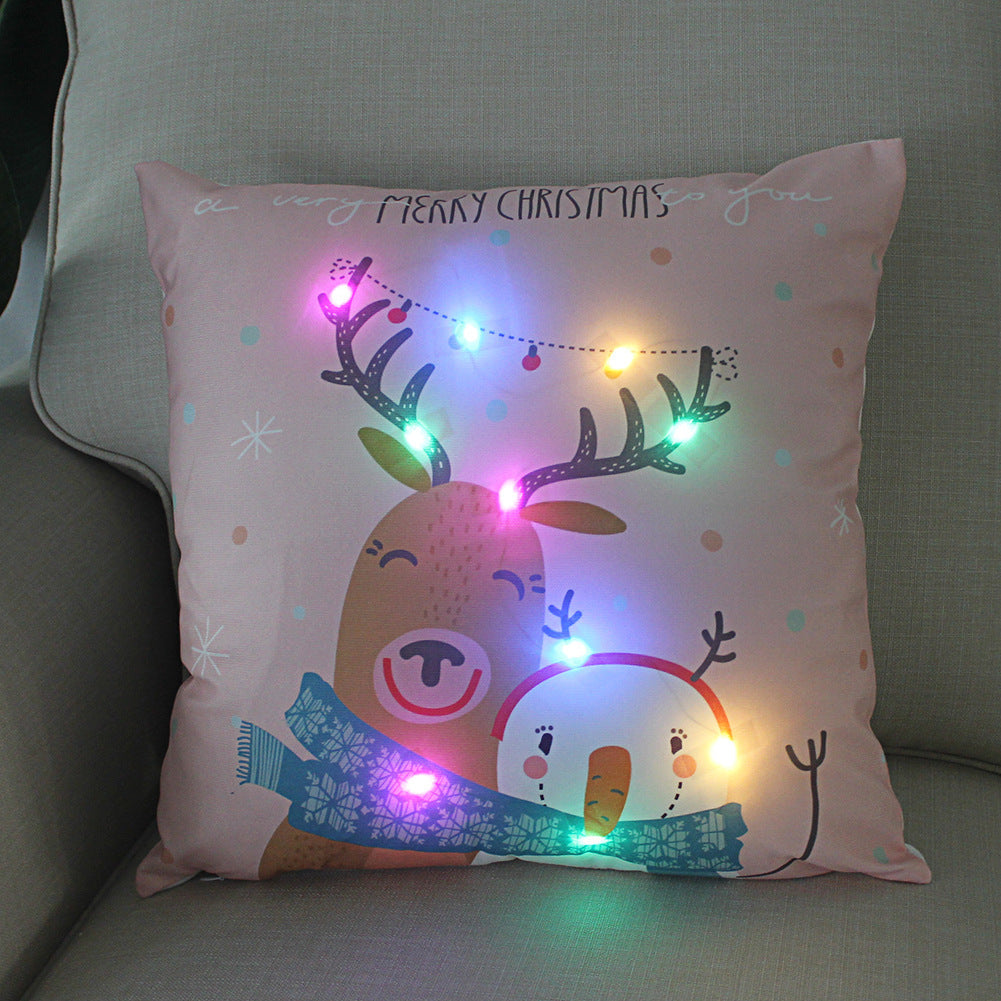 HKM-249811 Super Soft Plush Pillow Cover with Lantern Christmas LED Light, 45x45cm