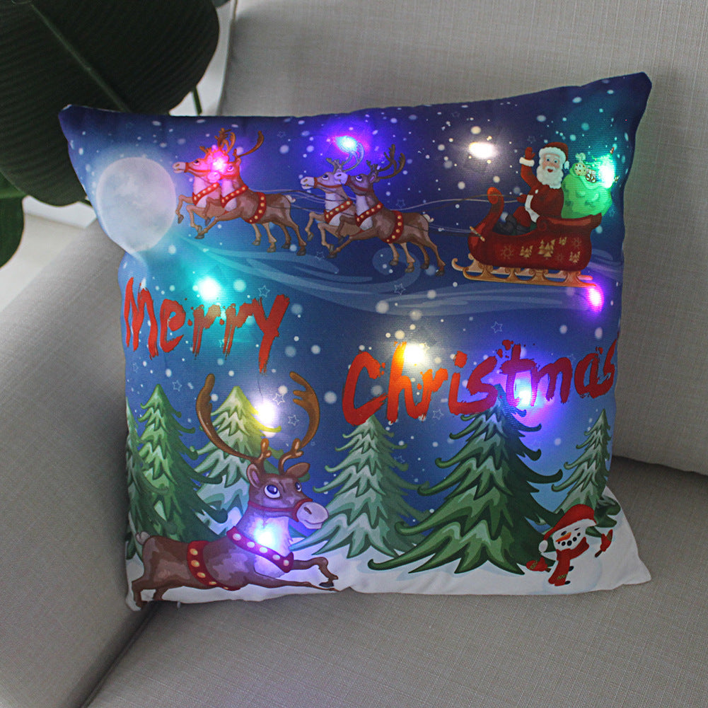 HKM-249811 Super Soft Plush Pillow Cover with Lantern Christmas LED Light, 45x45cm