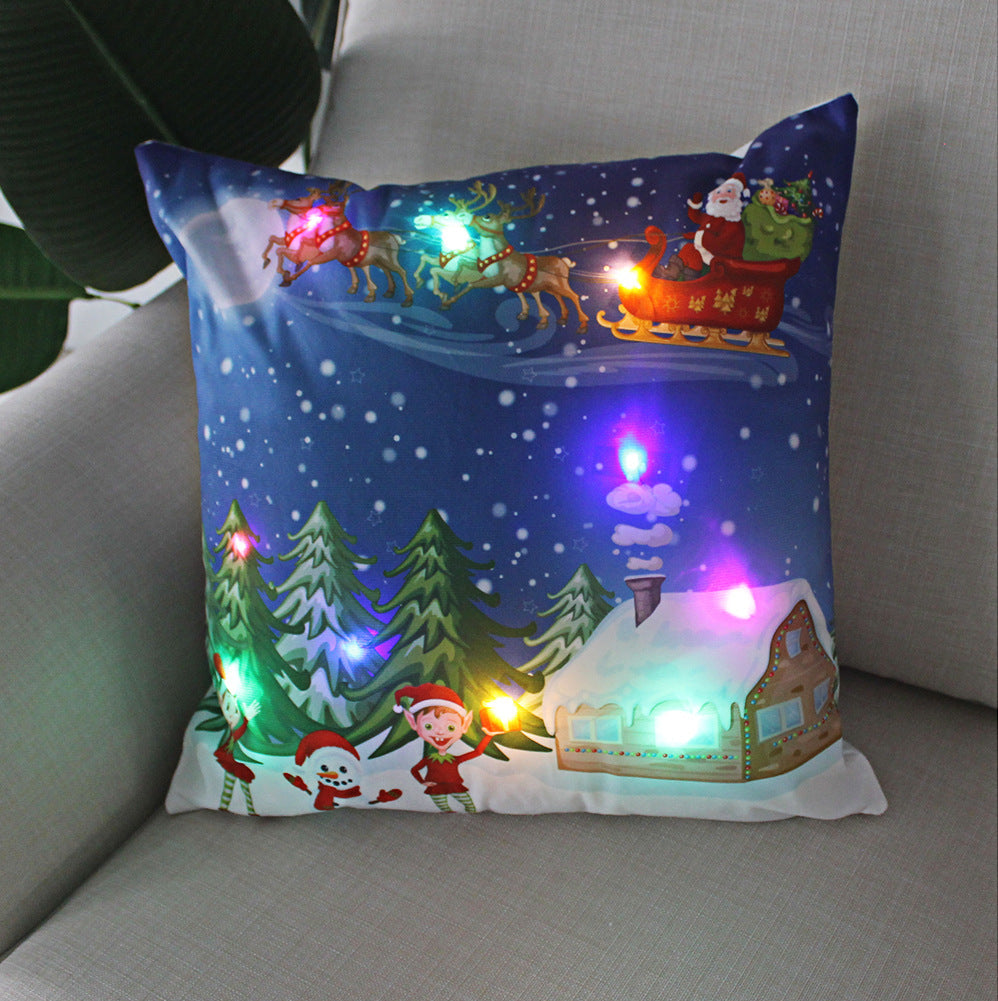 HKM-249811 Super Soft Plush Pillow Cover with Lantern Christmas LED Light, 45x45cm