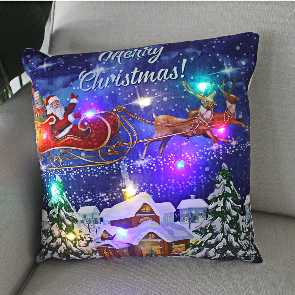 HKM-249811 Super Soft Plush Pillow Cover with Lantern Christmas LED Light, 45x45cm