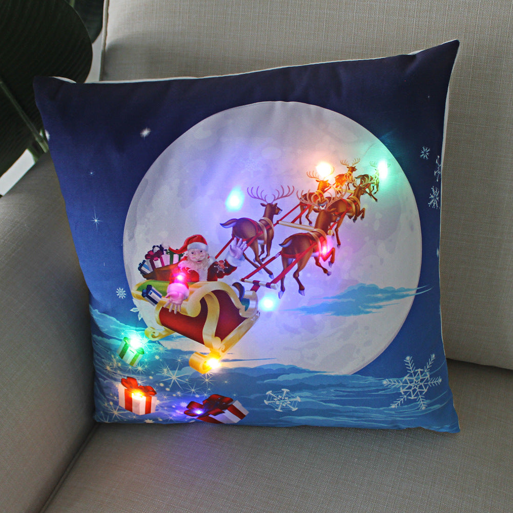 HKM-249811 Super Soft Plush Pillow Cover with Lantern Christmas LED Light, 45x45cm