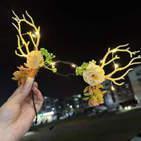 HKM-249875 Luminous Christmas Headband with Antlers and Decorative Elements for Holiday Celebrations