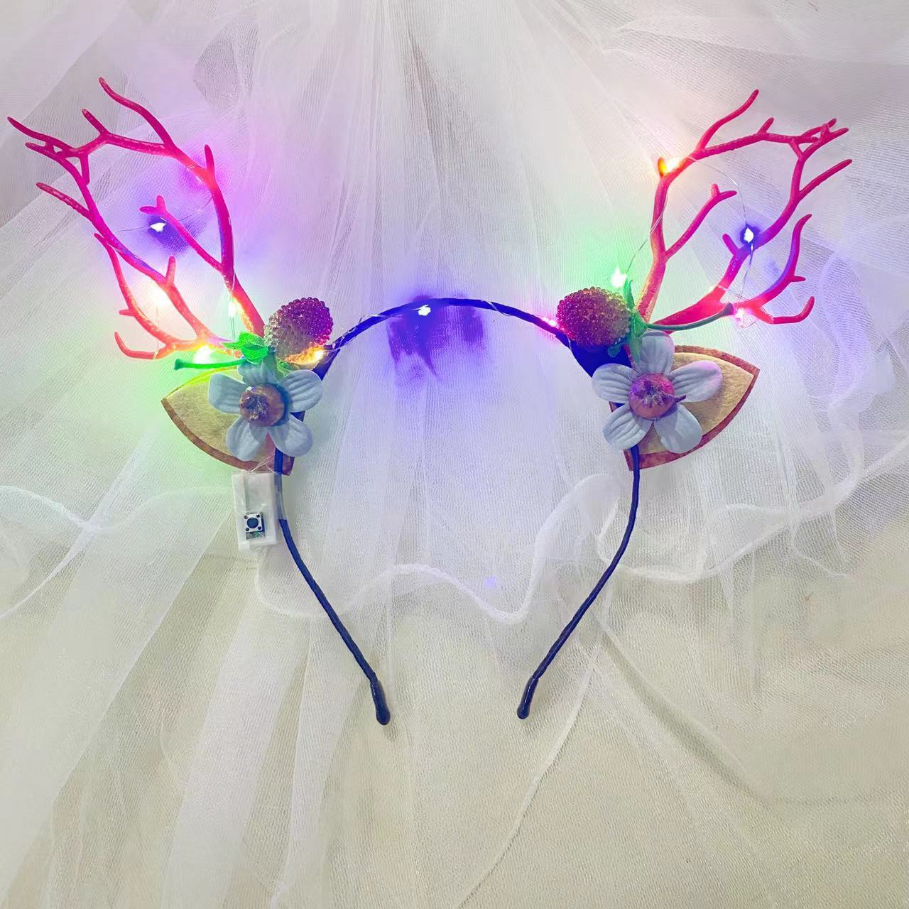 HKM-249875 Luminous Christmas Headband with Antlers and Decorative Elements for Holiday Celebrations