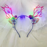 HKM-249875 Luminous Christmas Headband with Antlers and Decorative Elements for Holiday Celebrations