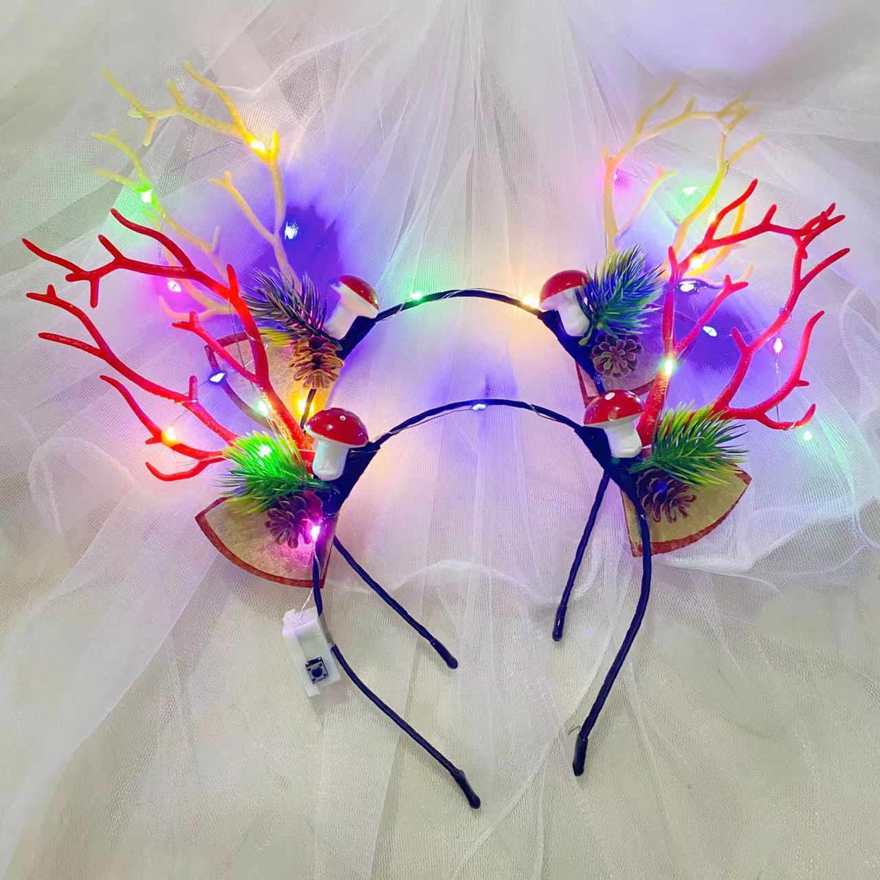 HKM-249875 Luminous Christmas Headband with Antlers and Decorative Elements for Holiday Celebrations