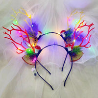 HKM-249875 Luminous Christmas Headband with Antlers and Decorative Elements for Holiday Celebrations