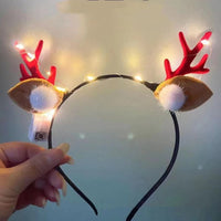HKM-249875 Luminous Christmas Headband with Antlers and Decorative Elements for Holiday Celebrations