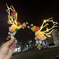 HKM-249875 Luminous Christmas Headband with Antlers and Decorative Elements for Holiday Celebrations