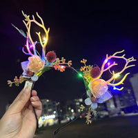 HKM-249875 Luminous Christmas Headband with Antlers and Decorative Elements for Holiday Celebrations