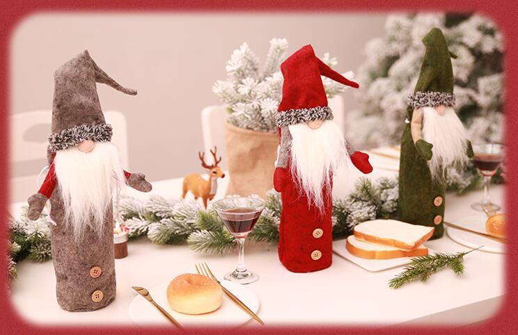 HKM-250195 Handless Faceless Doll Bottle Cover for Holiday Decor - Red, Green, Gray