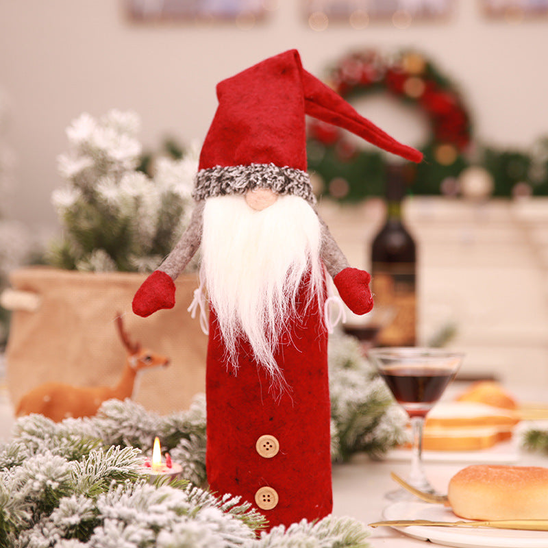 HKM-250195 Handless Faceless Doll Bottle Cover for Holiday Decor - Red, Green, Gray