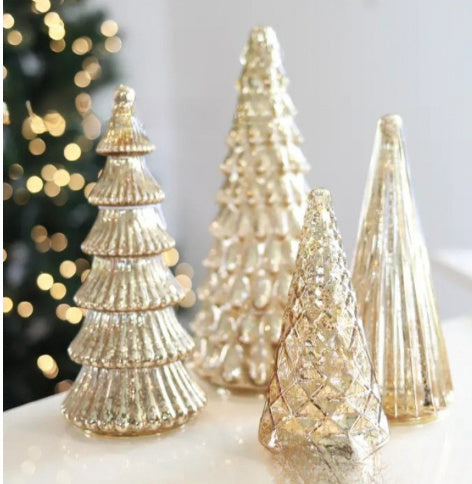 HKM-250387 3D Printed Glazed Christmas Tree Ornaments Set – Lighting Options in Gold & Silver, 5 Pieces