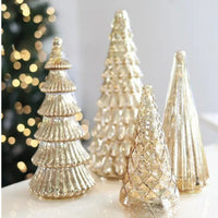 HKM-250387 3D Printed Glazed Christmas Tree Ornaments Set – Lighting Options in Gold & Silver, 5 Pieces