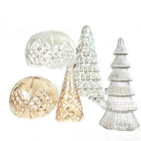 HKM-250387 3D Printed Glazed Christmas Tree Ornaments Set – Lighting Options in Gold & Silver, 5 Pieces
