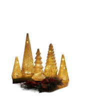 HKM-250387 3D Printed Glazed Christmas Tree Ornaments Set – Lighting Options in Gold & Silver, 5 Pieces