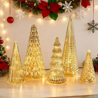HKM-250387 3D Printed Glazed Christmas Tree Ornaments Set – Lighting Options in Gold & Silver, 5 Pieces