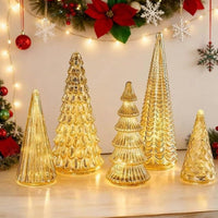 HKM-250387 3D Printed Glazed Christmas Tree Ornaments Set – Lighting Options in Gold & Silver, 5 Pieces