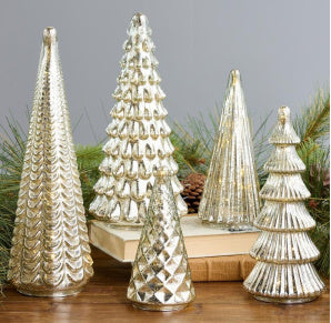 HKM-250387 3D Printed Glazed Christmas Tree Ornaments Set – Lighting Options in Gold & Silver, 5 Pieces