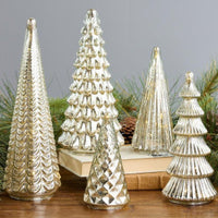 HKM-250387 3D Printed Glazed Christmas Tree Ornaments Set – Lighting Options in Gold & Silver, 5 Pieces